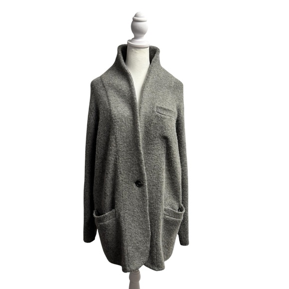 J. Crew Cocoon Knit Sweater Blazer Button Heather Graphite Gray Grey Medium M - Picture 2 of 11